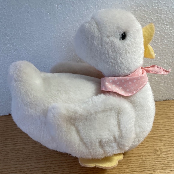 Vtg 1986 Applause Duck Rattle Plush White Duckie Felt Beak & Feet Stuffed Animal - Picture 3 of 7